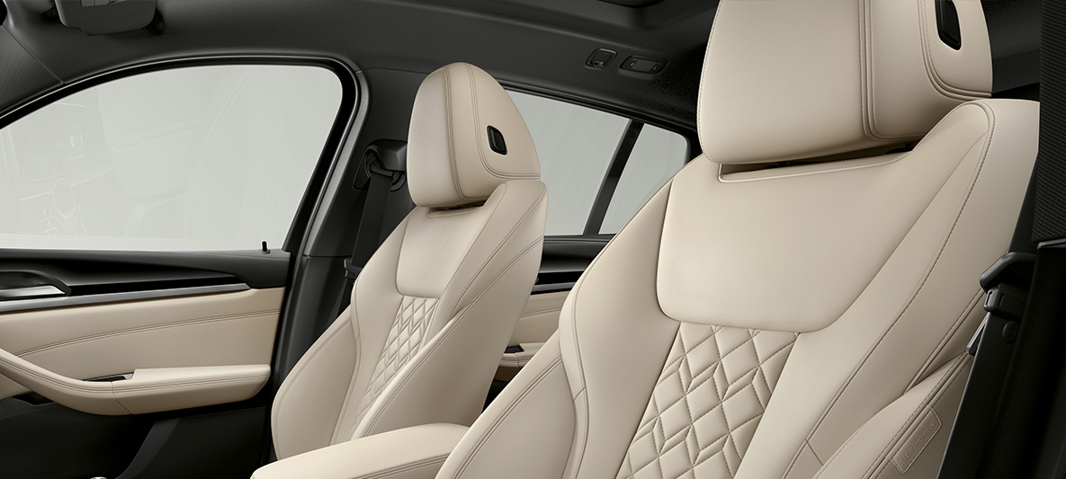 BMW Individual paplašināta Merino ādas apdare, Ivory White krāsa, BMW X4 BMW Individual paplašināta Merino ādas apdare, Ivory White krāsa, BMW X4 G02 2018, salons