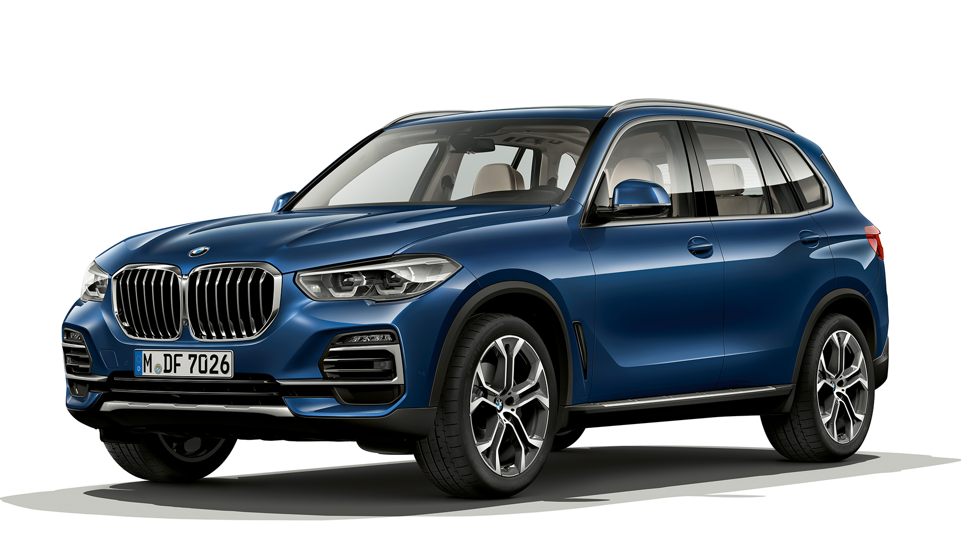 xLine modelis, BMW X5 xDrive40i, trīs ceturtdaļu priekšpuses skats xLine modelis, BMW X5 xDrive40i, G05, 2018, metāliska Phytonic Blue krāsa, trīs ceturtdaļu priekšpuses skats