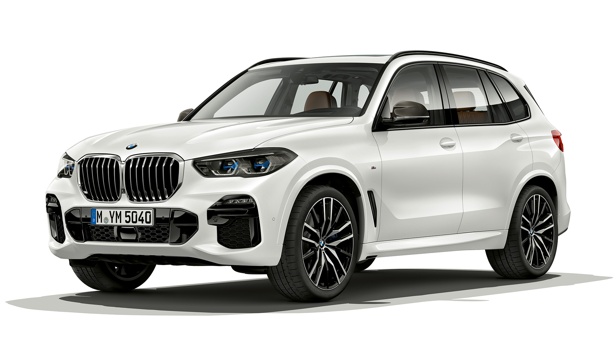 M Sport modelis, BMW X5 xDrive40i, trīs ceturtdaļu priekšpuses skats M Sport modelis, BMW X5 xDrive40i, G05, 2018, metāliska Mineral White krāsa, trīs ceturtdaļu priekšpuses skats