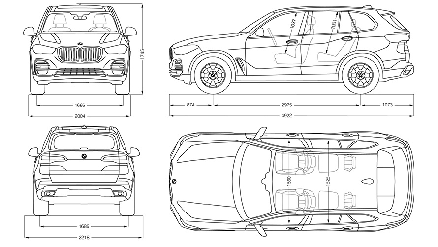 Rasējums, BMW X5 izmēri Rasējums, BMW X5 izmēri