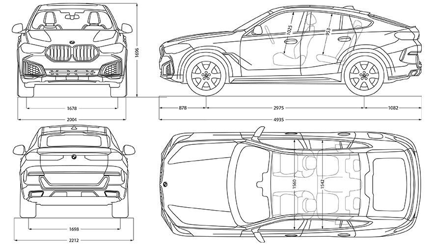 Rasējums, BMW X6 izmēri Rasējums, BMW X6 izmēri