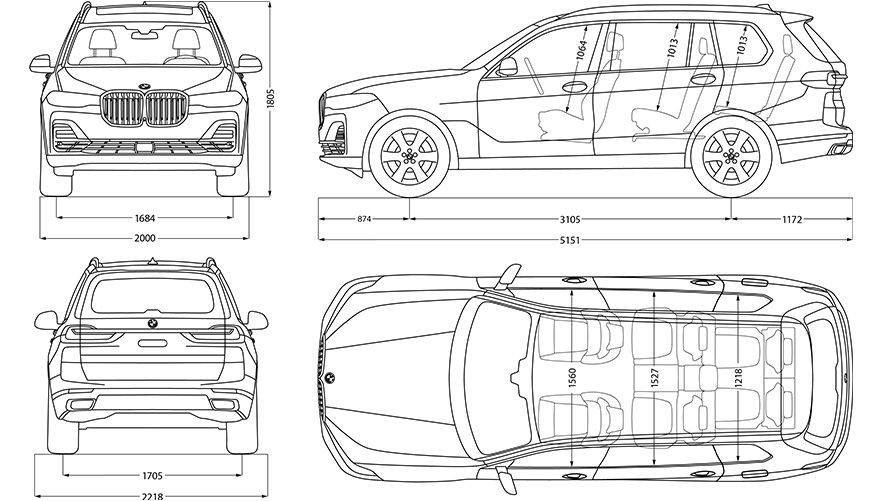 Rasējums, BMW X7 izmēri Rasējums, BMW X7 izmēri