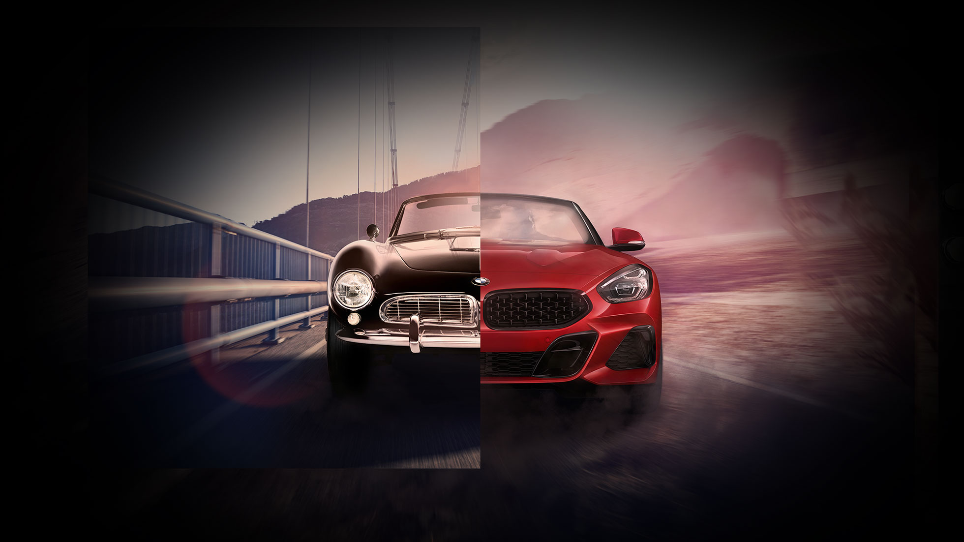 BMW 507 un BMW Z4 Roadster Dalītais ekrāns ar Black krāsas BMW 507 un BMW Z4 Roadster