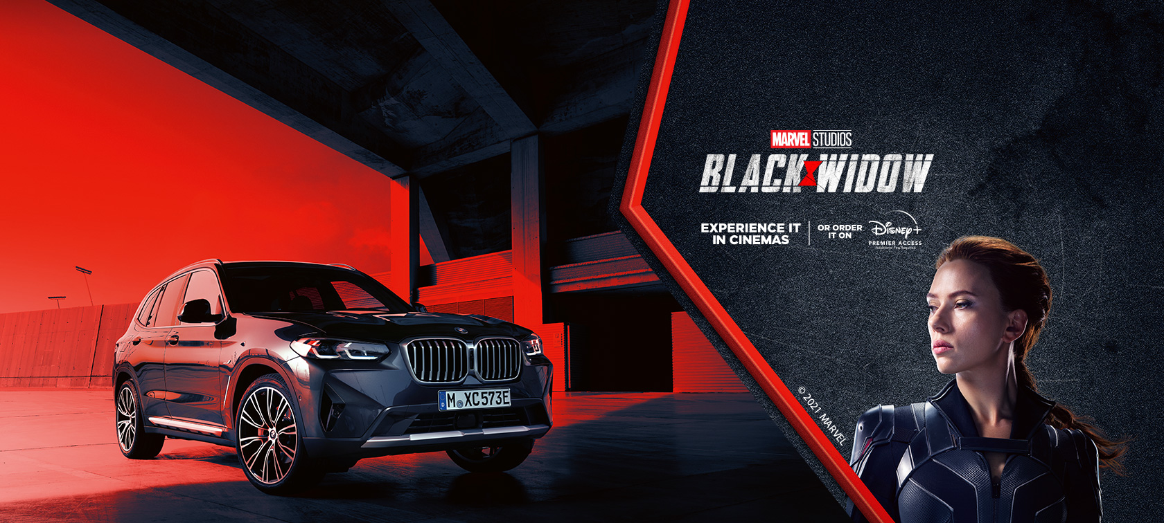 BMW X3 xDrive30e, 2021, G01, un “Marvel Studios” “Melnā atraitne” BMW X3 xDrive30e, 2021, G01, un “Marvel Studios” “Melnā atraitne”