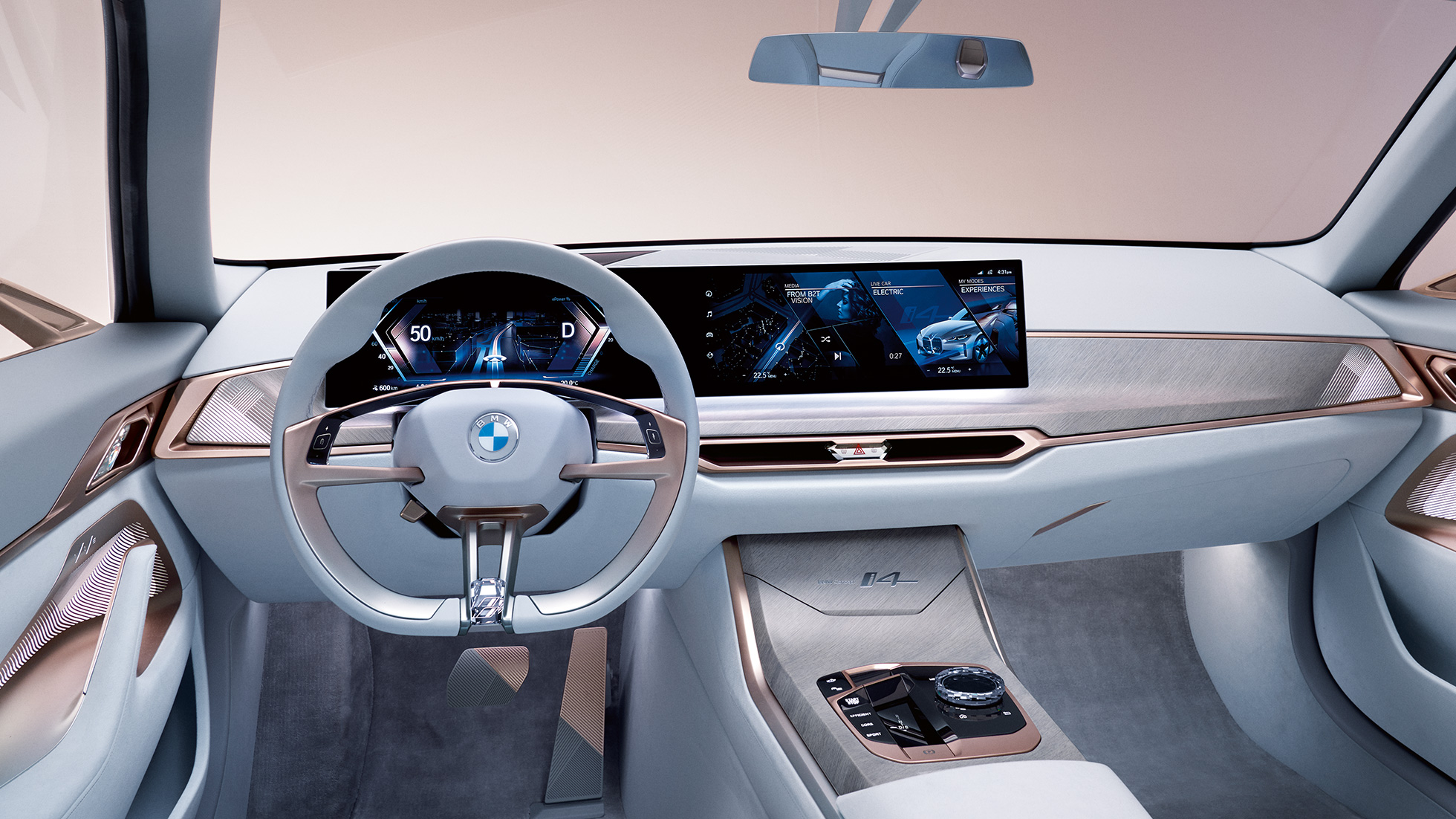 Salons 1, BMW Concept i4 2020 G26 Salons 1, BMW Concept i4 2020 G26, elektroautomobilis, pilnībā elektrisks BMW Gran Coupé