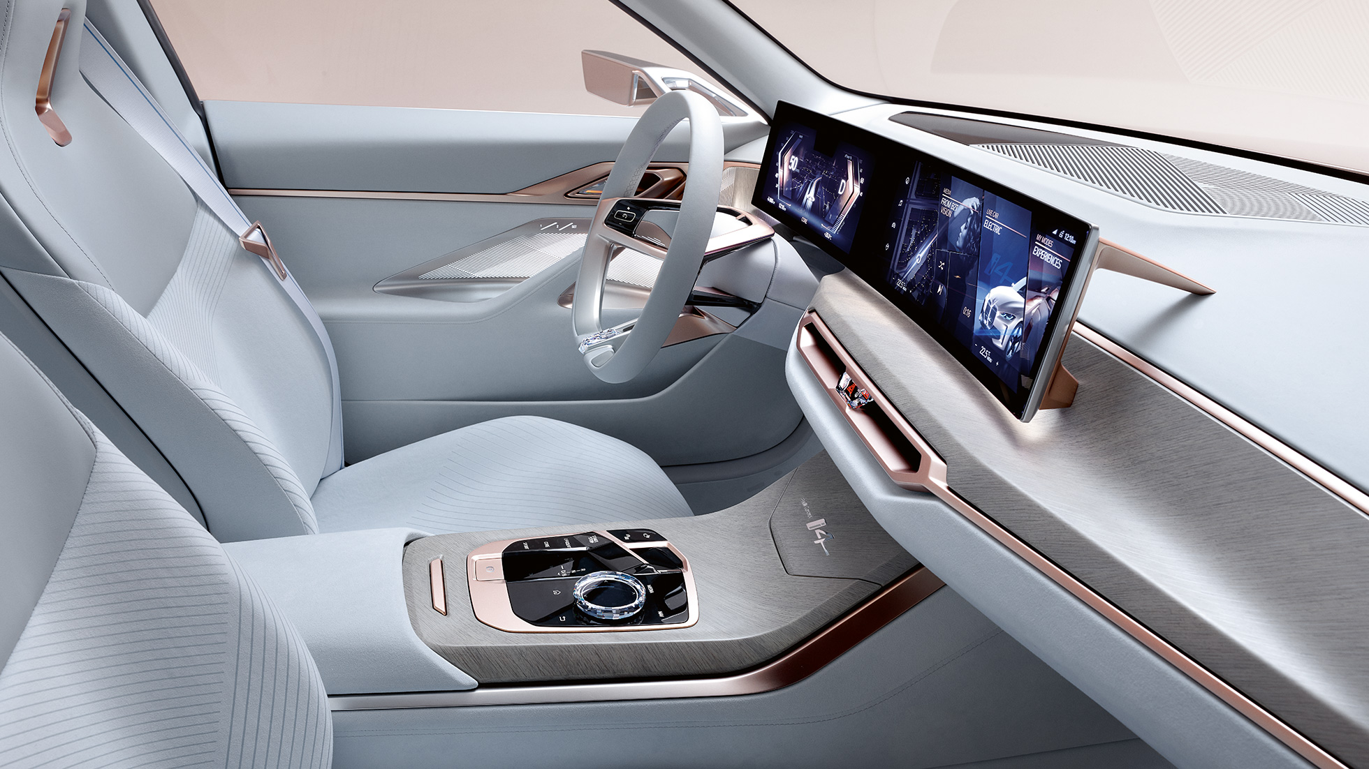 Salons 2, BMW Concept i4 2020 G26 Salons 2, BMW Concept i4 2020 G26, elektroautomobilis, pilnībā elektrisks BMW Gran Coupé