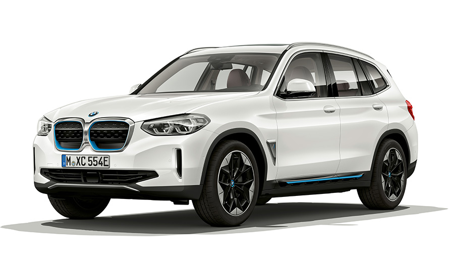 BMW iX3, studijā veikts uzņēmums BMW iX3, studijā veikts uzņēmums, trīs ceturtdaļu priekšpuses skats