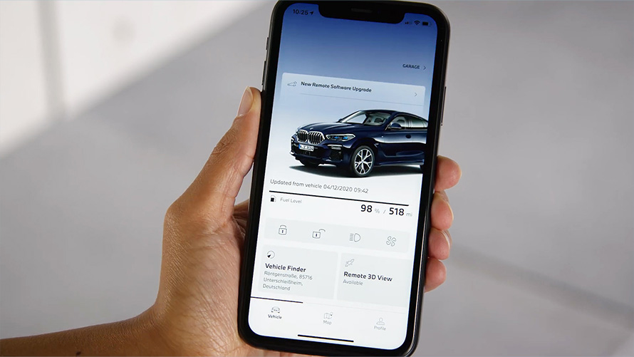 Viedtālrunis rokā, My BMW lietojumprogrammas skats Attālā programmatūras jaunināšana, viedtālrunis rokā, My BMW lietojumprogrammas skats
